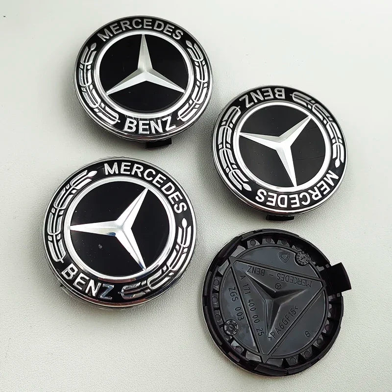 Mercedes Benz Wheel Centre Caps 75mm Black 4pcs