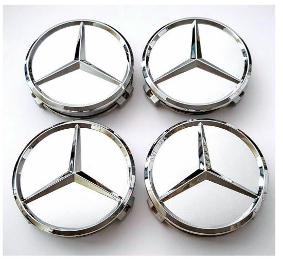 4x Mercedes Silver Alloy Wheel Centre Hub Caps AMG A B C E S M Class CLA GLA SLK