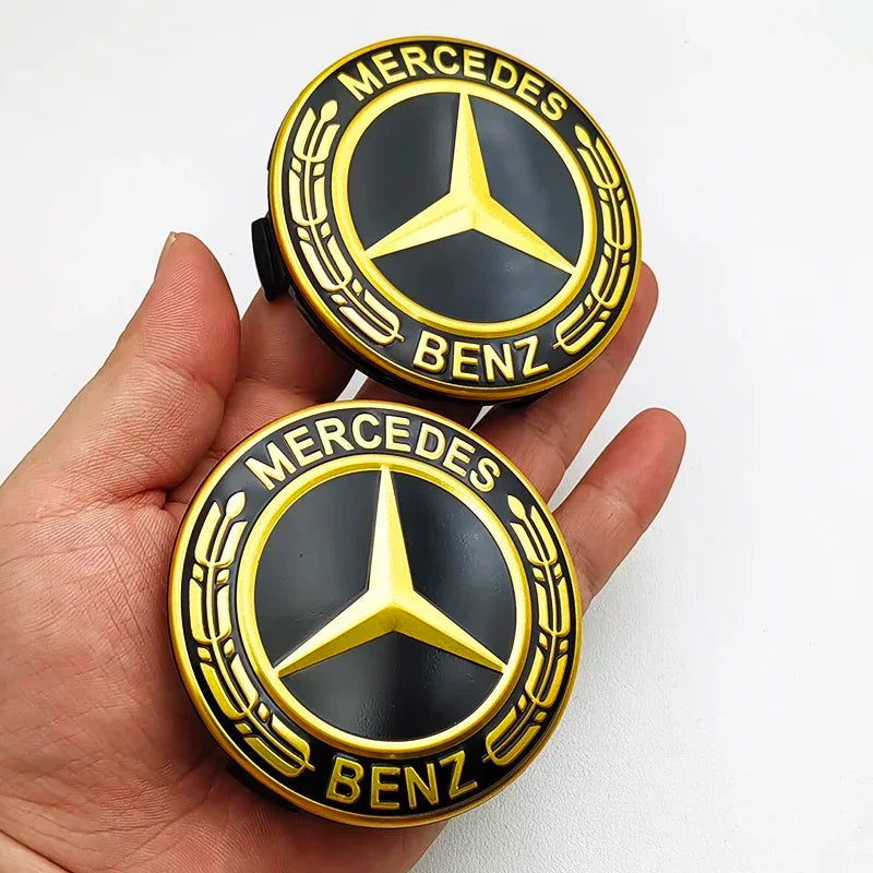 Mercedes Wheel Center Caps 75mm Gold Emblem 4Pcs