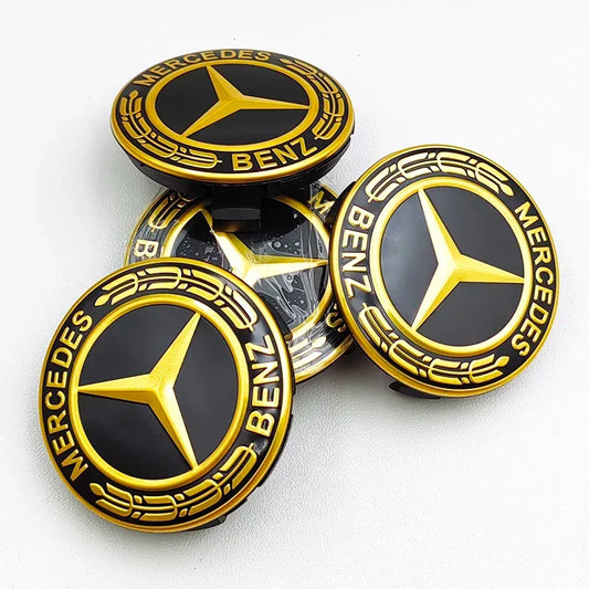 Mercedes Wheel Center Caps 75mm Gold Emblem 4Pcs