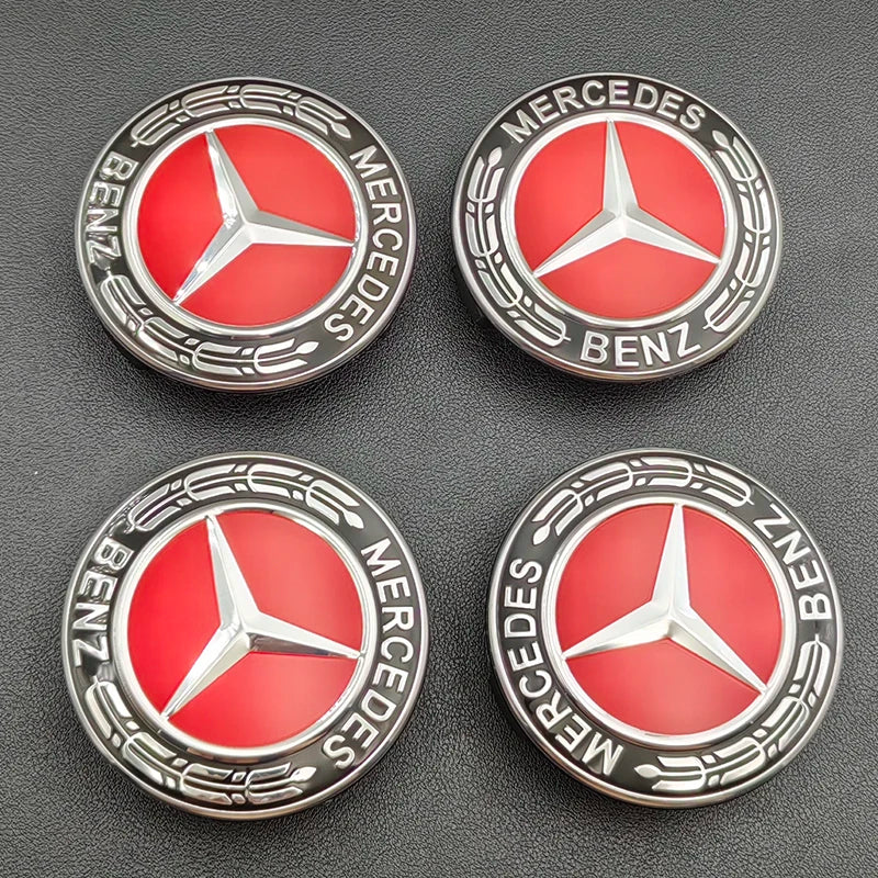 Mercedes Center Wheel Caps Benz 75mm Red Wheel Centre Caps