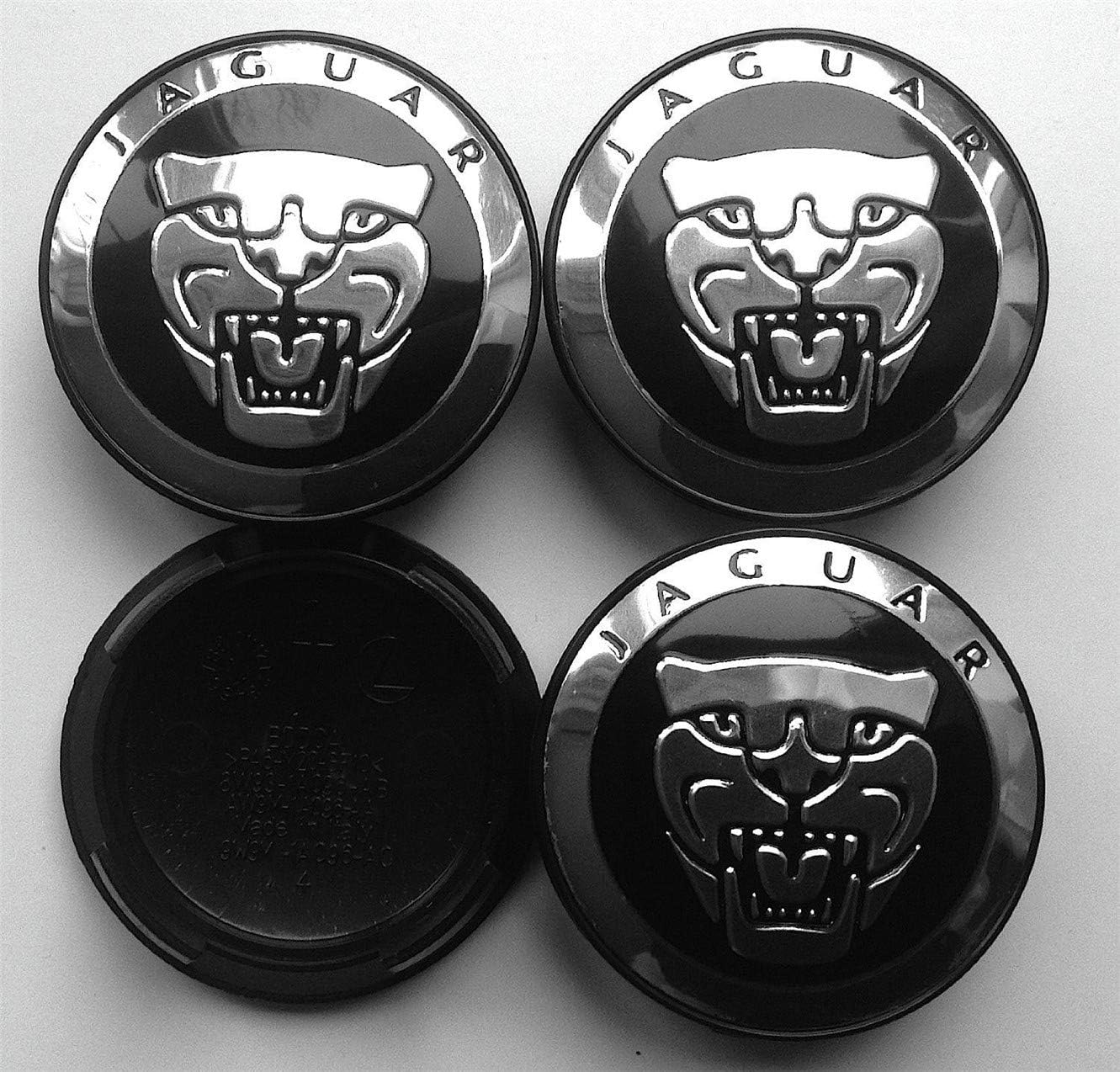 Jaguar centre caps 59mm Black X, I, F, E series 4Pcs