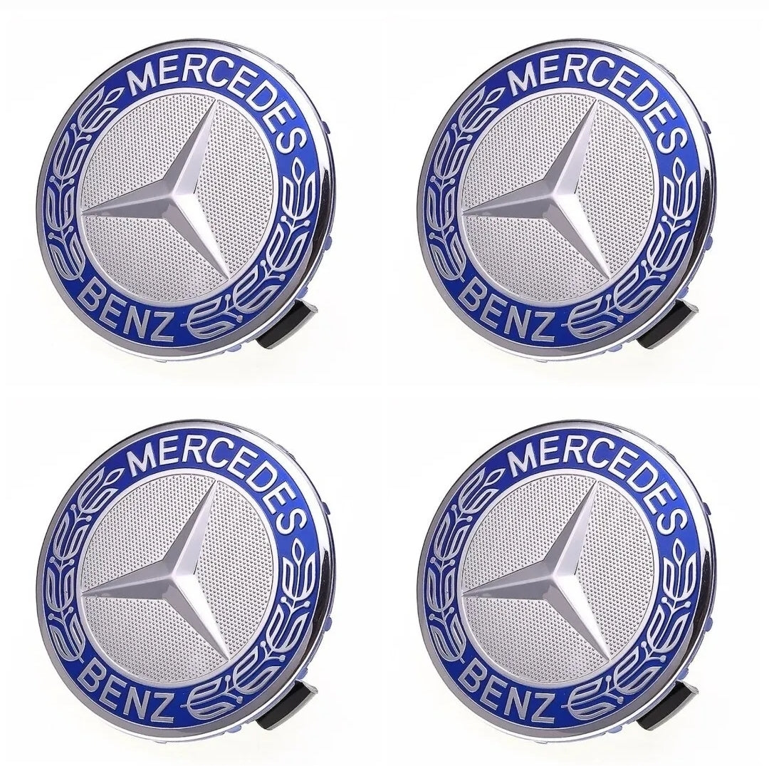 Mercedes Benz 75mm Blue Alloy Wheel Centre Caps A B C E G V S AMG GT Maybach GL CL SL Class